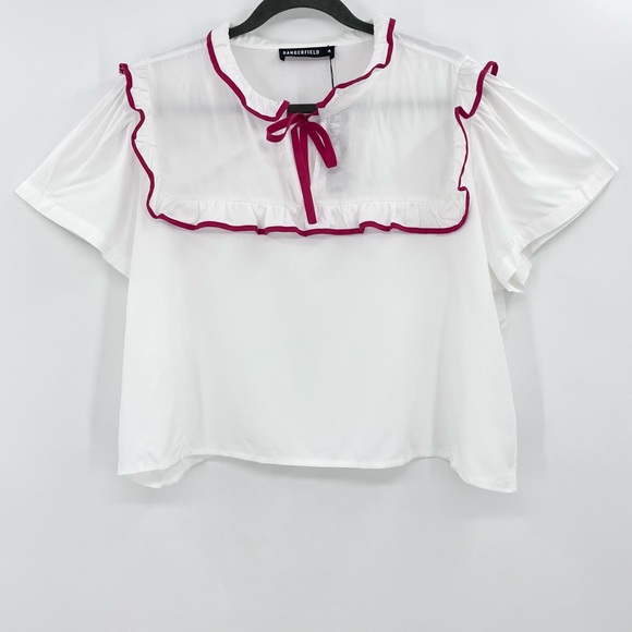 NWT Dangerfield White/Red Retro Little Bitter Frilly Cottage Blouse Top Size 18 - Picture 4 of 11